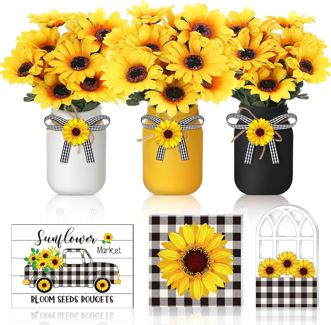 12PCS Sunflower Mason Jar Centerpieces – Rustic Summer Table & Wedding Decor